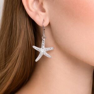 Cubic Zirconia Starfish Dangle Earrings – Silver Tone